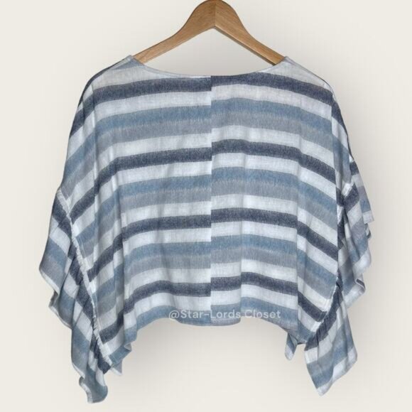 BCBGeneration Striped Crop Top | XXS | Blue White Flutter Sleeve Cotton Gauze - Picture 6 of 8